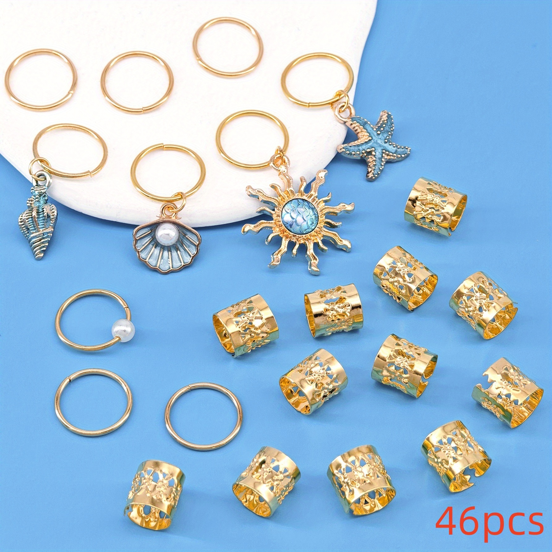 TEMU 46pcs Baroque Sea Elements Dreadlocks Hair Additions For Jewelry For Dances And Parties Music Festival