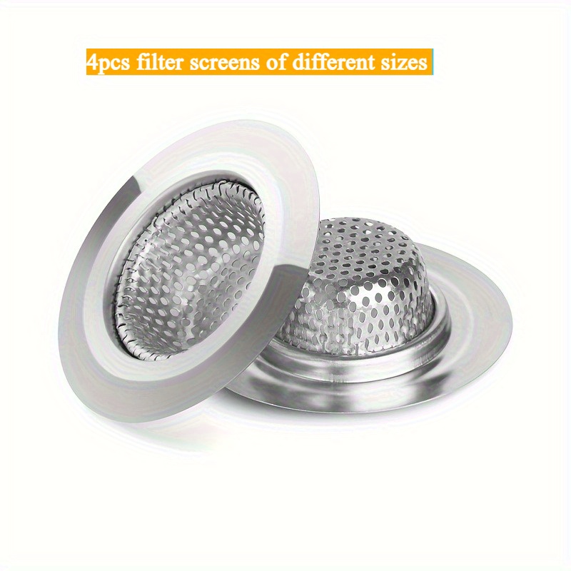 Image of 4 Different Sized Bathtub Drain Filters, Shower Hair Catchers, Stainless Steel Shower And Bathtub Drain Covers, Additions For Kitchen And Bathroom, Suitable For Gifting And Personal Use