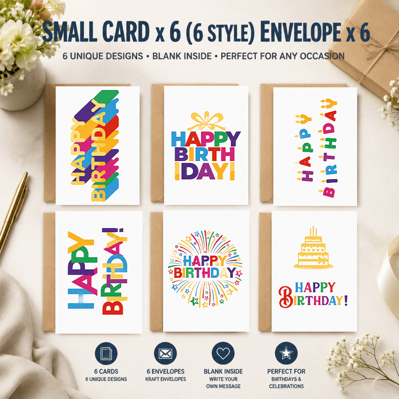 TEMU 12pcs Set Of Birthday Greeting Cards With Envelope, Colorful And Design, Vibrant Colors, , Birthday Celebration Gift For
