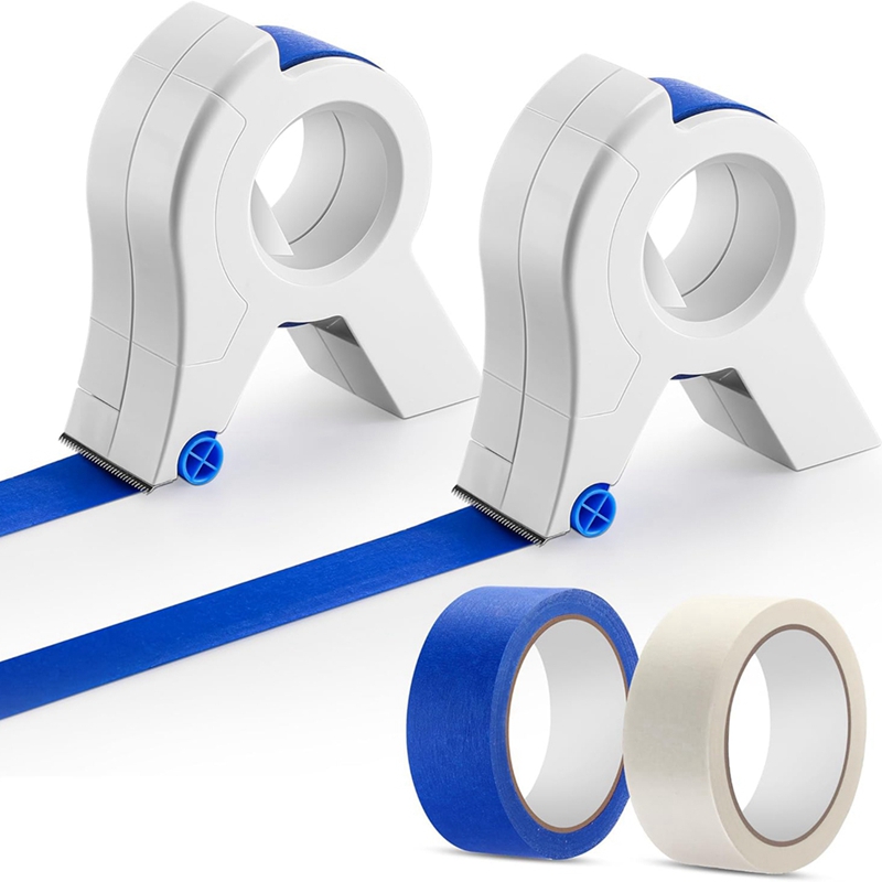 Image of 2 Pack Masking Applicator With White Blue Each 1.4 Inch Painters Tape, Portable Masking Set Sharp Tape Cutter