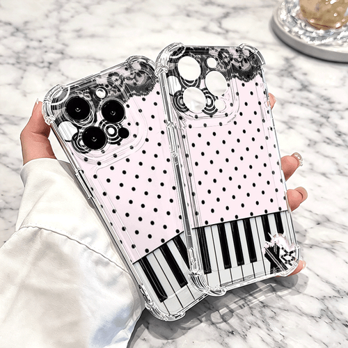 item picture phone case pink polka dot piano keys pattern transparent phone case with four sides anti with iphone 18 17 16 15 14 13 12 193 max