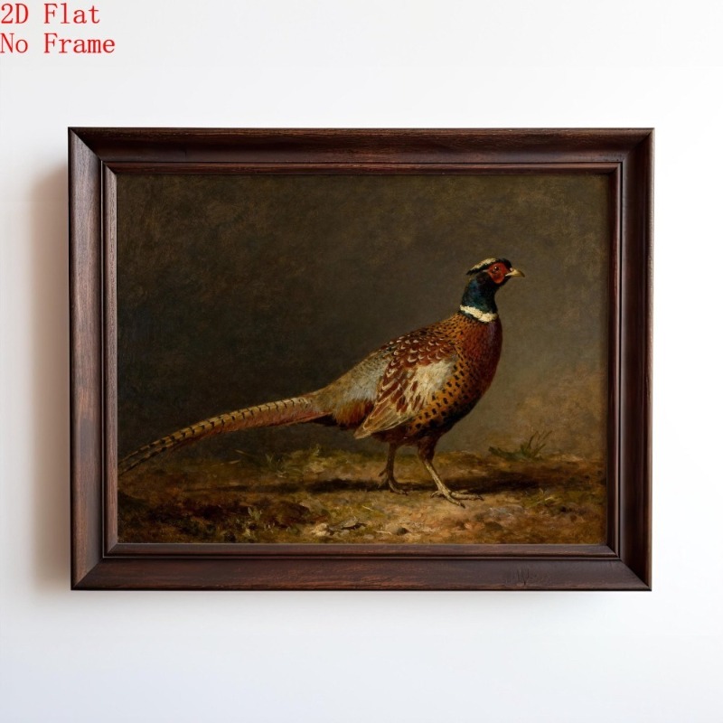 TEMU 2d Flat, Aznm Pheasant Wall Art Print - Vintage Frameless Suitable For Or Cabin Decor, Rustic Pheasant Bird Picture Suitable For Game Room,