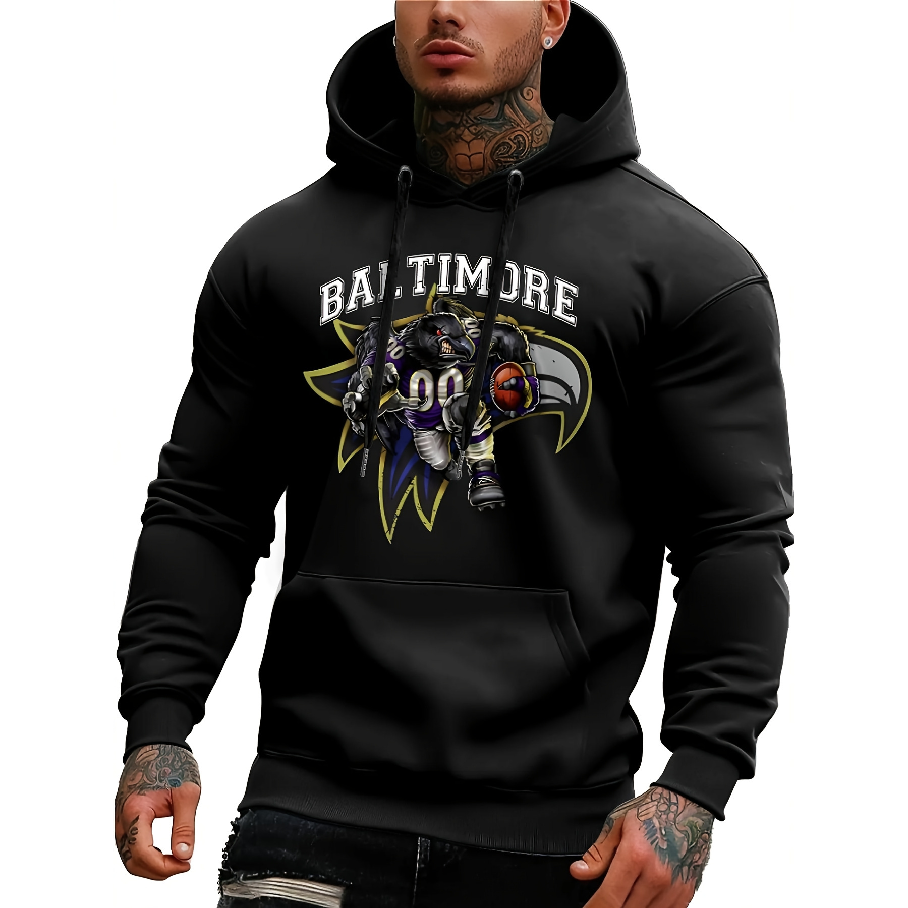 

1pc Football-inspired Men's Hoodie - Casual Polyester Pullover With Digital Thermal Transfer, Geometric Pattern, Long Sleeve, Regular Fit, Knitted Fabric, Wear