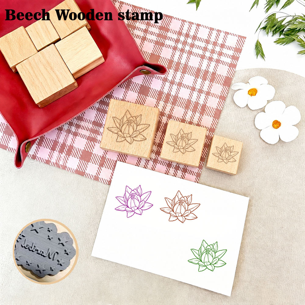 Beautiful Half-Blooming Lotus Rectangular Wooden Stamp
