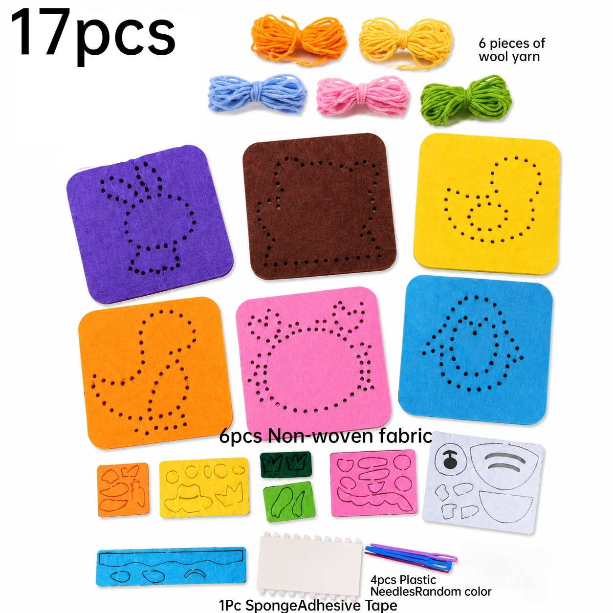 TEMU New Upgraded 17pcs Kids' Beginner Felt Sewing Basic Set, Handicraft Combo With Safe Plastic Sewing Needles, Sewing Thread, Diy Practice Sewing