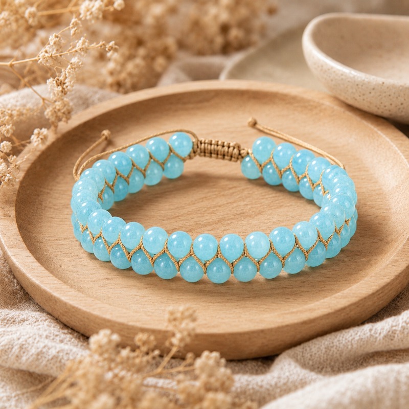 Ice Blue Natural Stone Double-Layer Woven Bracelet, Unisex