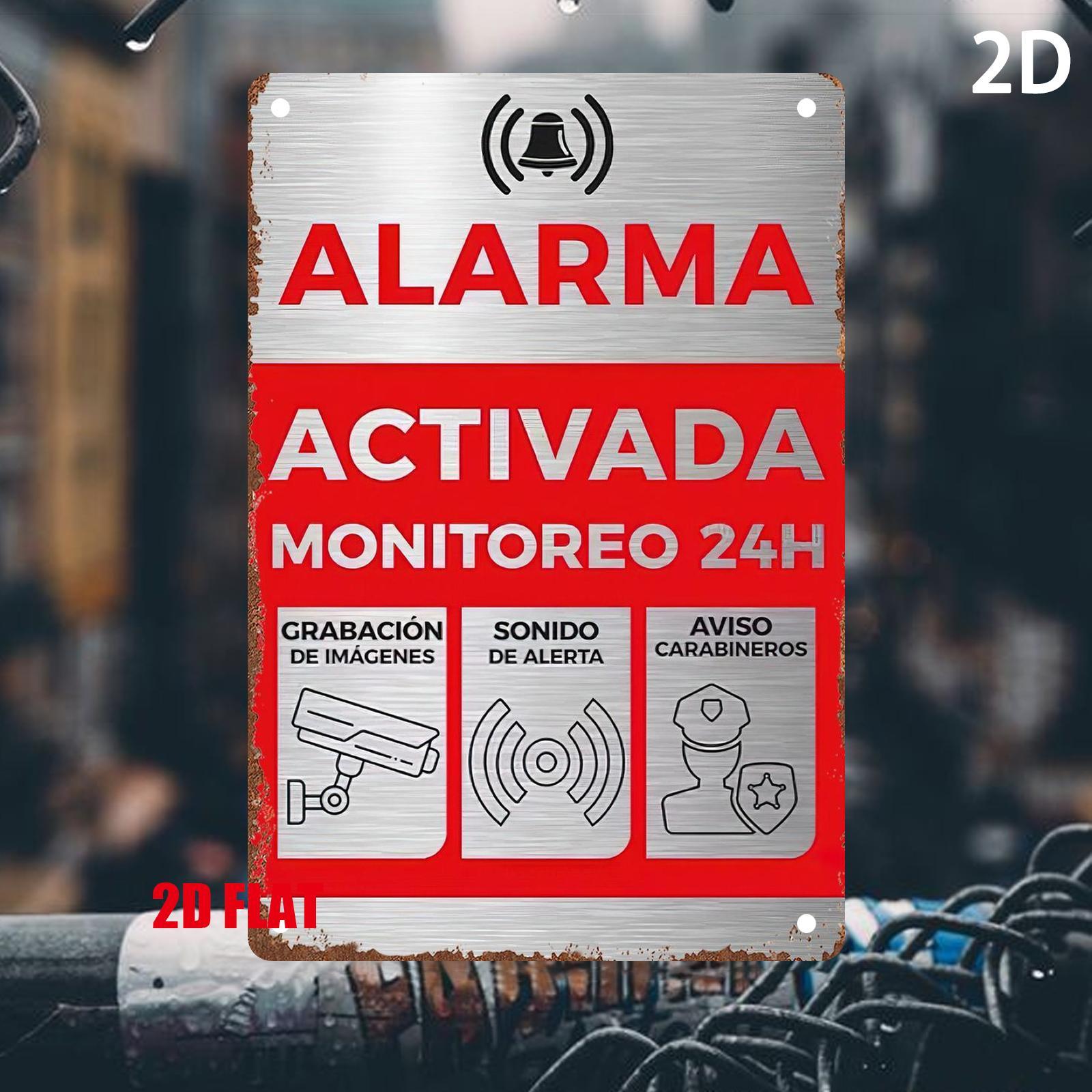 TEMU 2D - 1 de letrero de alarma de cámara de seguridad vintage en español ( DE ALARMA MONITOREADO) - Decoración de metal de latón duradero para uso