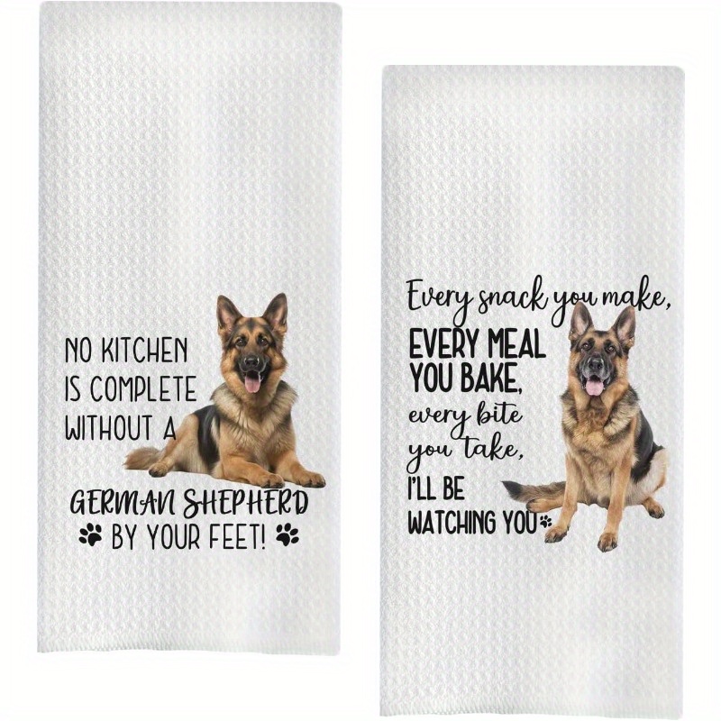 

2pcs German Shepherd Dog Kitchen Towels - , Machine Washable Polyester Dish & Tea Towels For Home Decor