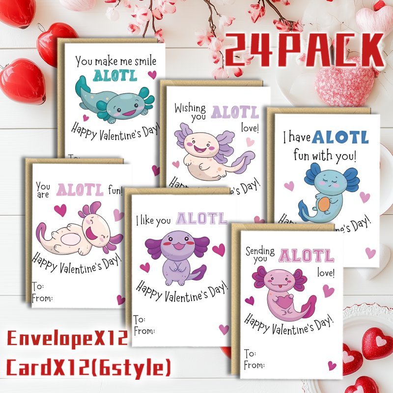 

24 Pack Cute Valentine's Day , Paper Material, No Electricity Needed, Assorted Greeting Cards For , Family, Friends, New Year Gift