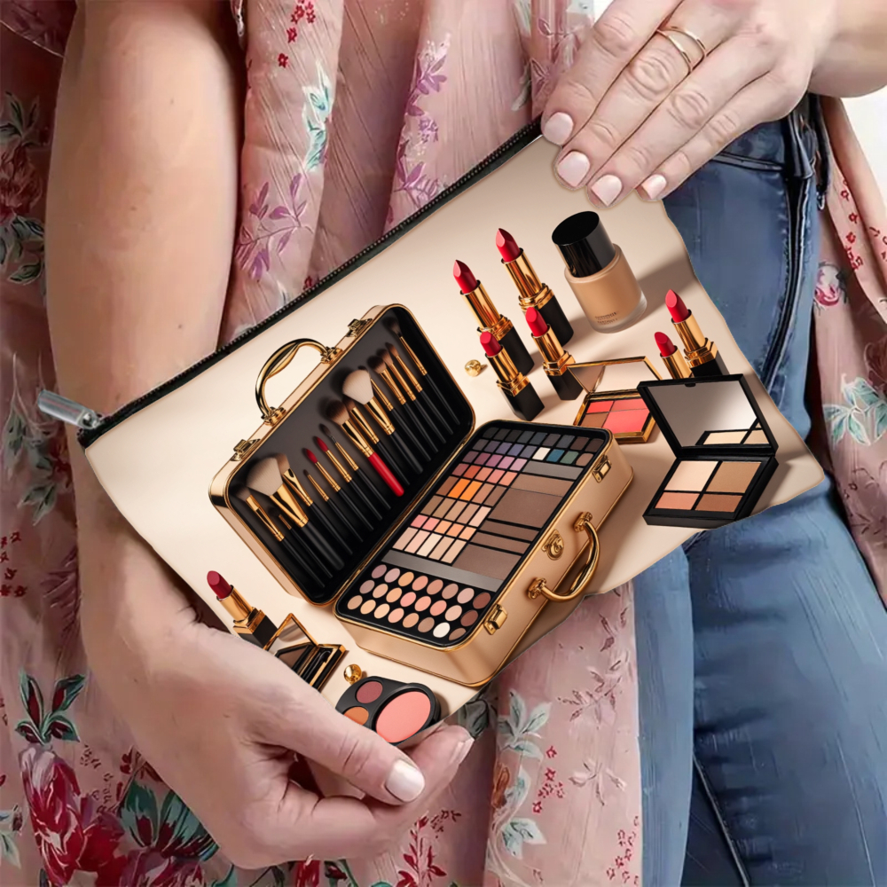 E-shop Jit1pc, ein Make-up-Koffer mit Pinseln und Lippenstift, ist leicht, faltbar und verfügt über ein Design mit Reißverschluss. Er ist