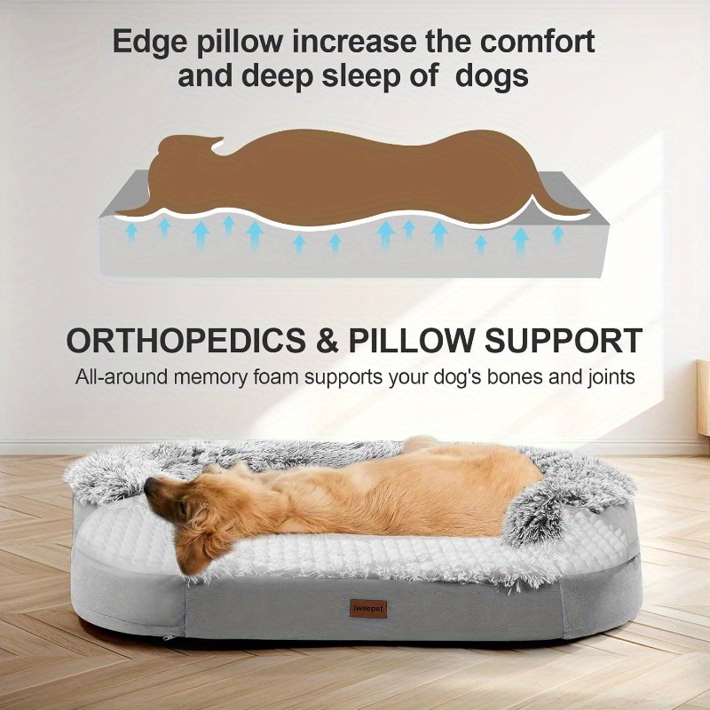 3 7 inch thickened orthopedic dog bed for extra large dogs 28d   foam removable washable cover lining halfround design with 3d dog sofa bed for puppy senior   dogs Product details 5