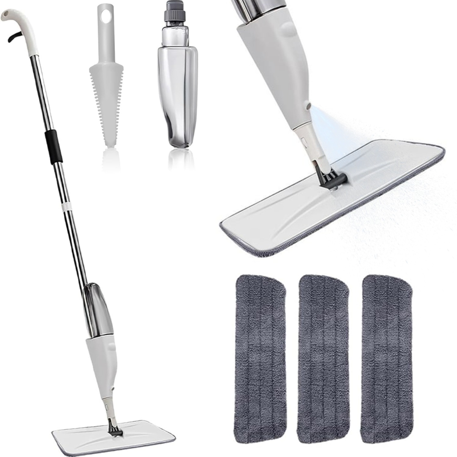 Image of Spray Mop With Head & 3 Microfibre Pads -built-in Sprayer(non-electric) | Floor Cleaning System For Bathroom, Kitchen & Office, For Tiles, Laminate & Hardwood Floors | Lightweight & Refillable