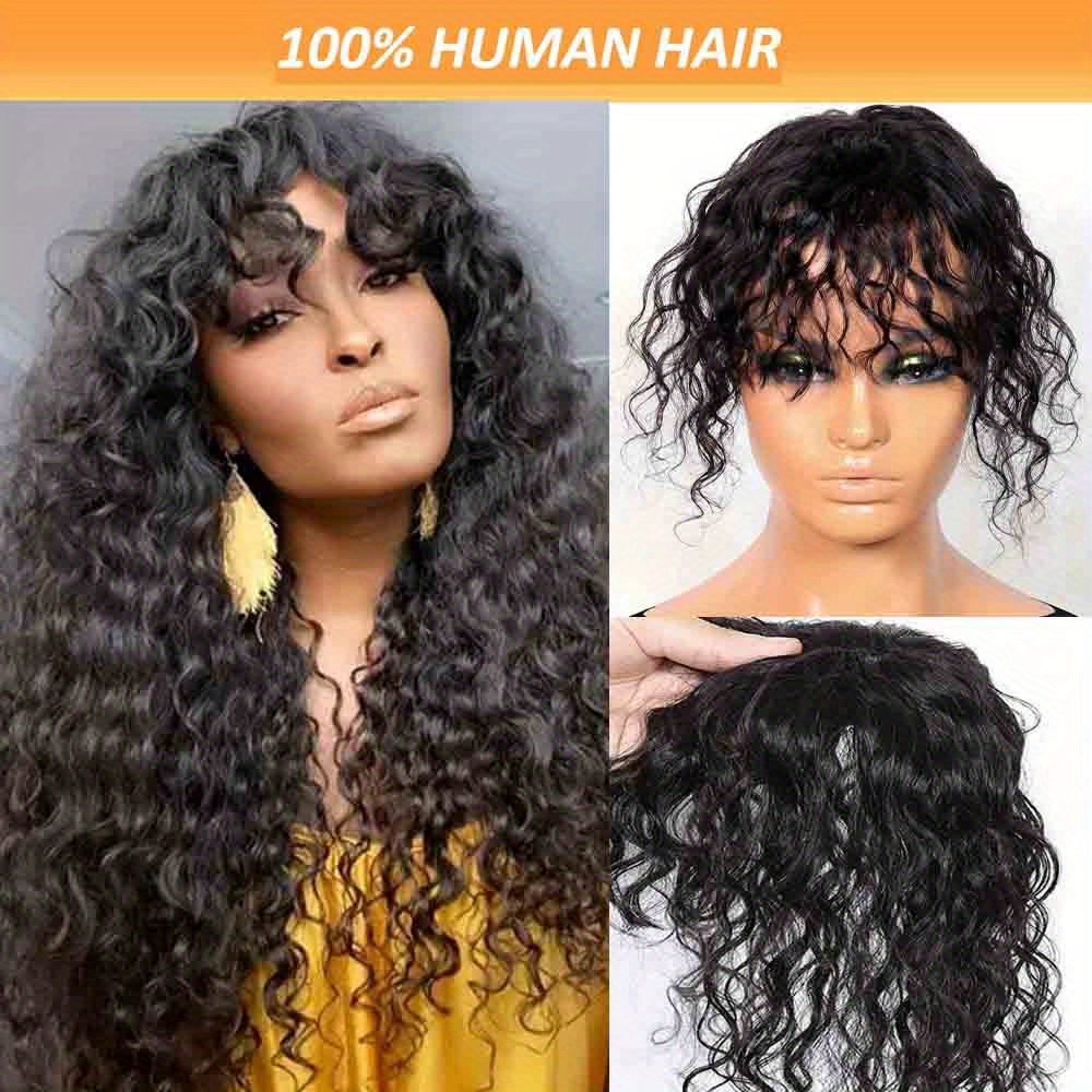 Natural Hair Topper Wig Clip-In with Bangs Water (Curly/Wavy) for  Women, Natural-Looking Hair Extensions for Volume
