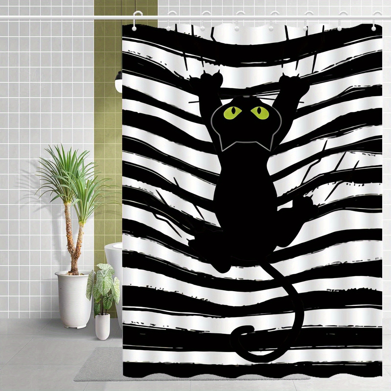 

Cat Shower Curtain - & , Includes , Washable Bathroom Decor