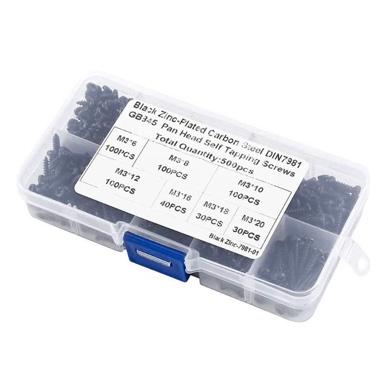 TEMU 500pcs M3 Cross-head Self-tapping Screws Set - Fully Threaded For Metal Sheets And Woodworking, With Organized Storage Box, Resistant For Diy,