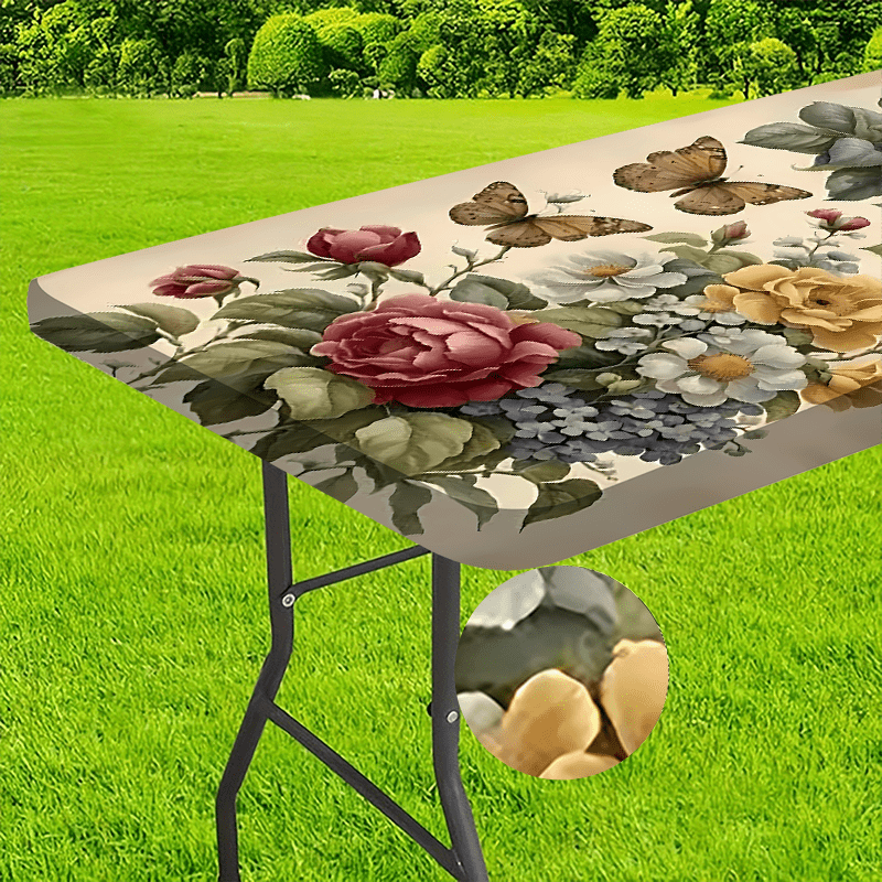E-shop Waschbare Außentischdecke mit Elastischen Rändern - Strapazierfähige Polyester Rechteck-Tischabdeckung für Camping, Picknicks, Gartenpartys -
