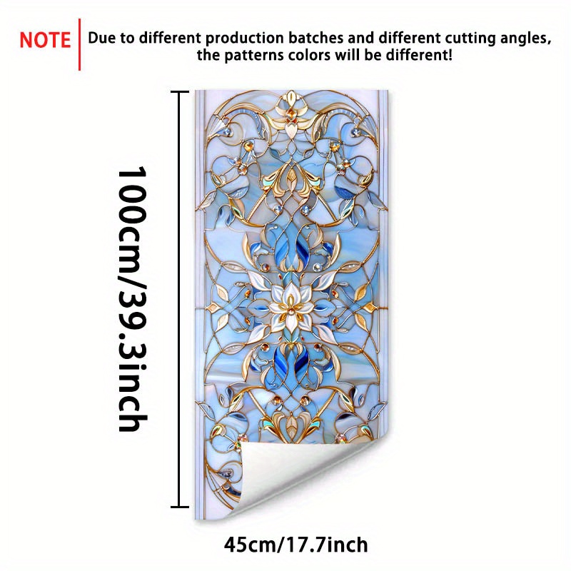 TEMU 1pc, Stained Glass Pattern Static Window Film, Transparent Pvc Electrostatic Glass Door And Window Decoration, Removable And Reusable Glass