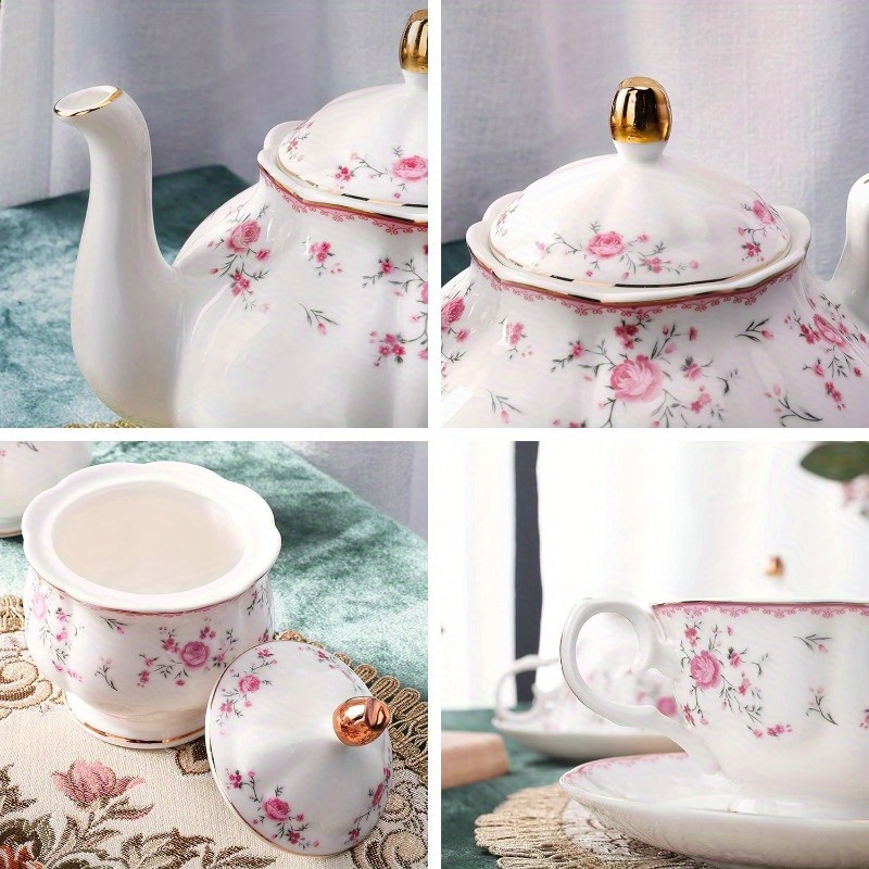 vintage floral tea set for women - elegant   & white porcelain tea party set with teapot, cups & saucers, spoons - wedding, bridal shower, tea party decorations - durable & easy-clean porcelain for formal or everyday use - ideal gift for  , wedding tableware,  ,  ,  , cups and saucers, home  , bridal party Product details 2
