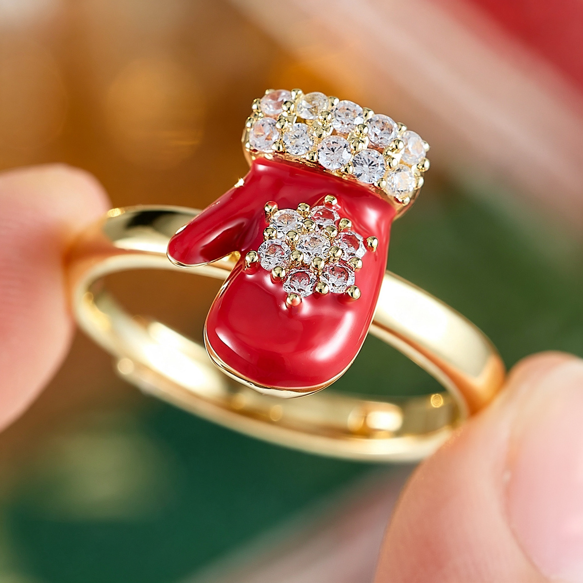 Snowflake Synthetic Zirconia Christmas Glove Open Ring