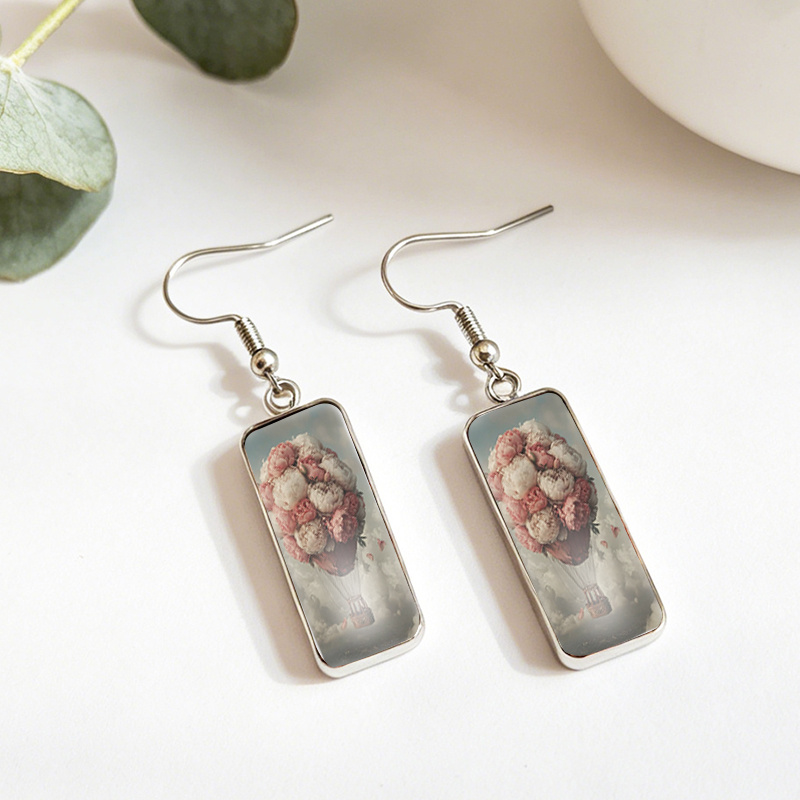 Handmade Peony Flower Hot Air Balloon Dangle Earrings