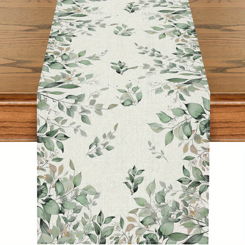 TEMU 1pc Eucalyptus & Green Flowers Table Runner - 13x72 Inch, Lightweight Polyester Fabric, Vibrant For & Dining Decor, Easy To Clean, No , Kitchen