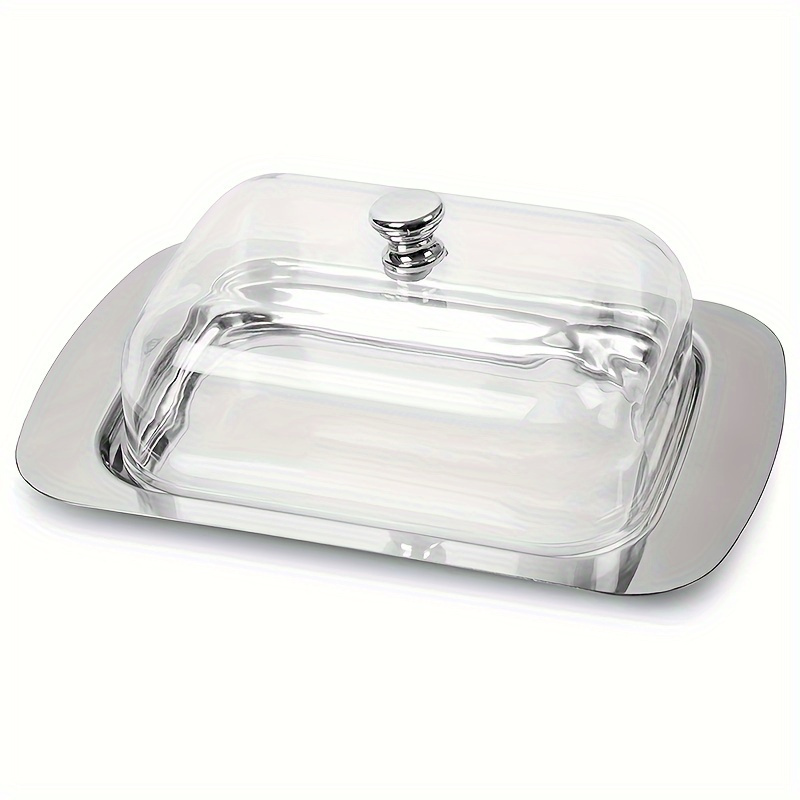 Butter Dish, Stainless Steel Butter Tray With Plastic Lid, Box, Compact And Elegant Cheese Storage Container, Butter Keeper With Lid, Suitable For Countertop Or Refrigerator – Baking Gift