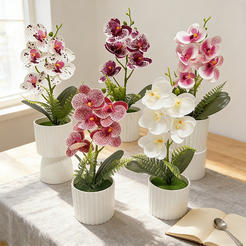 36CM Elegant and Beautiful Artificial Butterfly Orchid Potted Plant | Realistic and Unique Flowers, Includes Flowerpot, Suitable for Wedding and Engagement Decoration, Indoor Garden Center Decor, Bedroom, Study Desktop, Kitchen, Living Room Decor