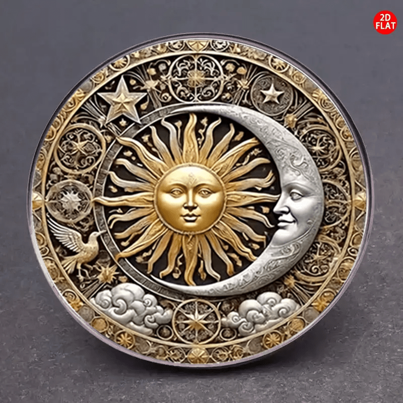 E-shop 2D Flat - 2D FLAT 1 Stück Retro Sonne und Mond Brosche, ein einzigartiges Kostüm-Abzeichen mit kreativem Corsage, eignet sich für Rucksäcke,