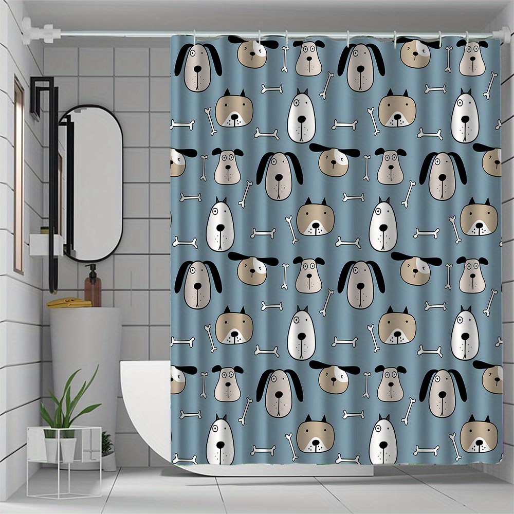 TEMU 1pc Art Puppy Pattern Shower Curtain With Hook, Water-washable Shower Curtain, Bathroom Partition, Bathroom Accessories, Home Decoration