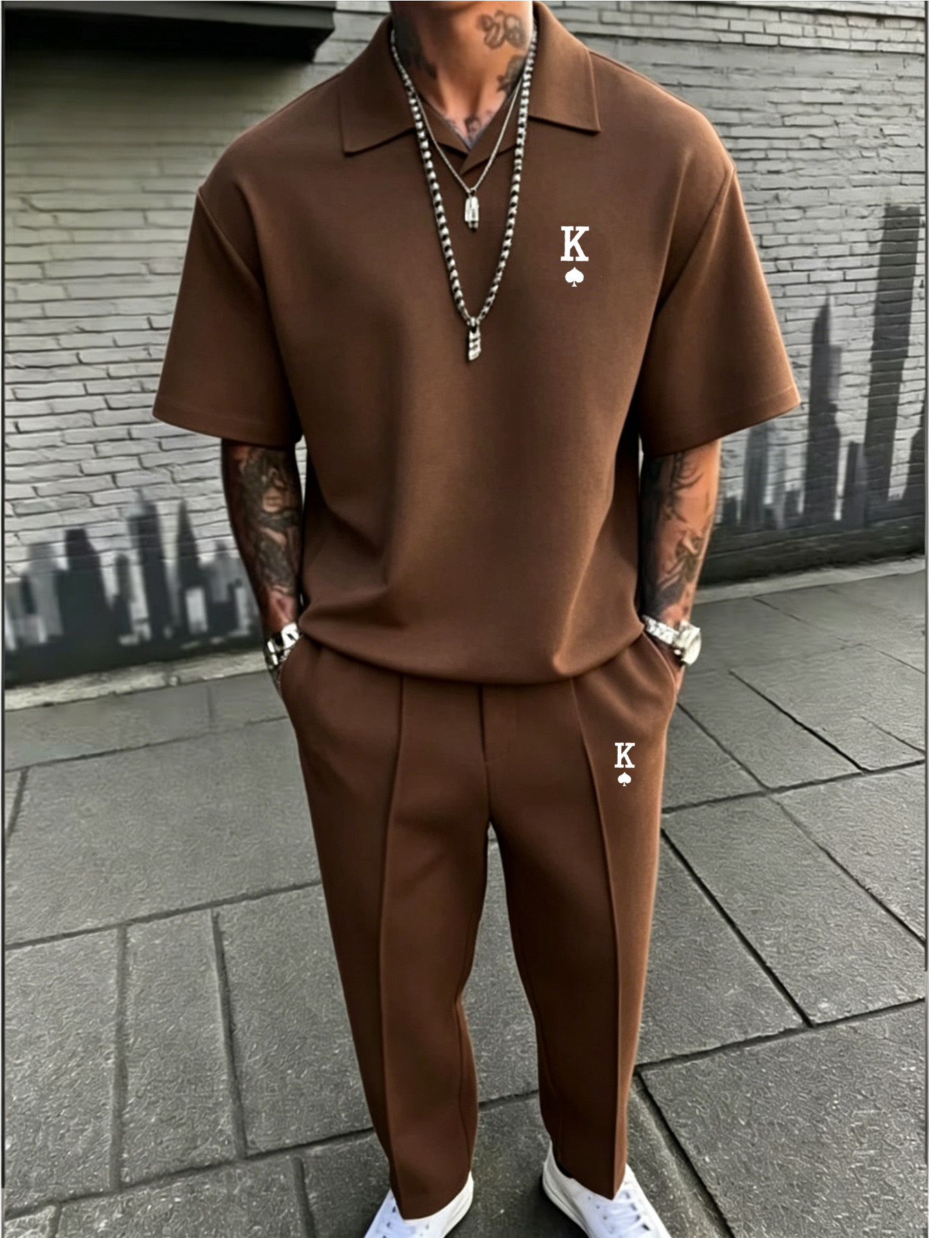 Ensemble Polo Oversize & Pantalon Slim Homme Ensemble Streetwear Adolescente, Polo à Col Cubain Oversize et Pantalon Slim-Fit, Tenue Chic Minimaliste pour Occasions Décontractées et Smart Casual, pour l