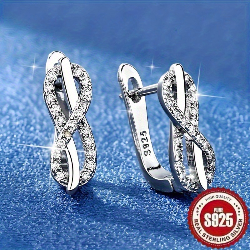TEMU A Pair Of 925 Silver, Luxurious, Elegant, And Starry Sky Curve Infinity Symbol And Elements With U-shaped Geometric Women's Earrings/hoops,