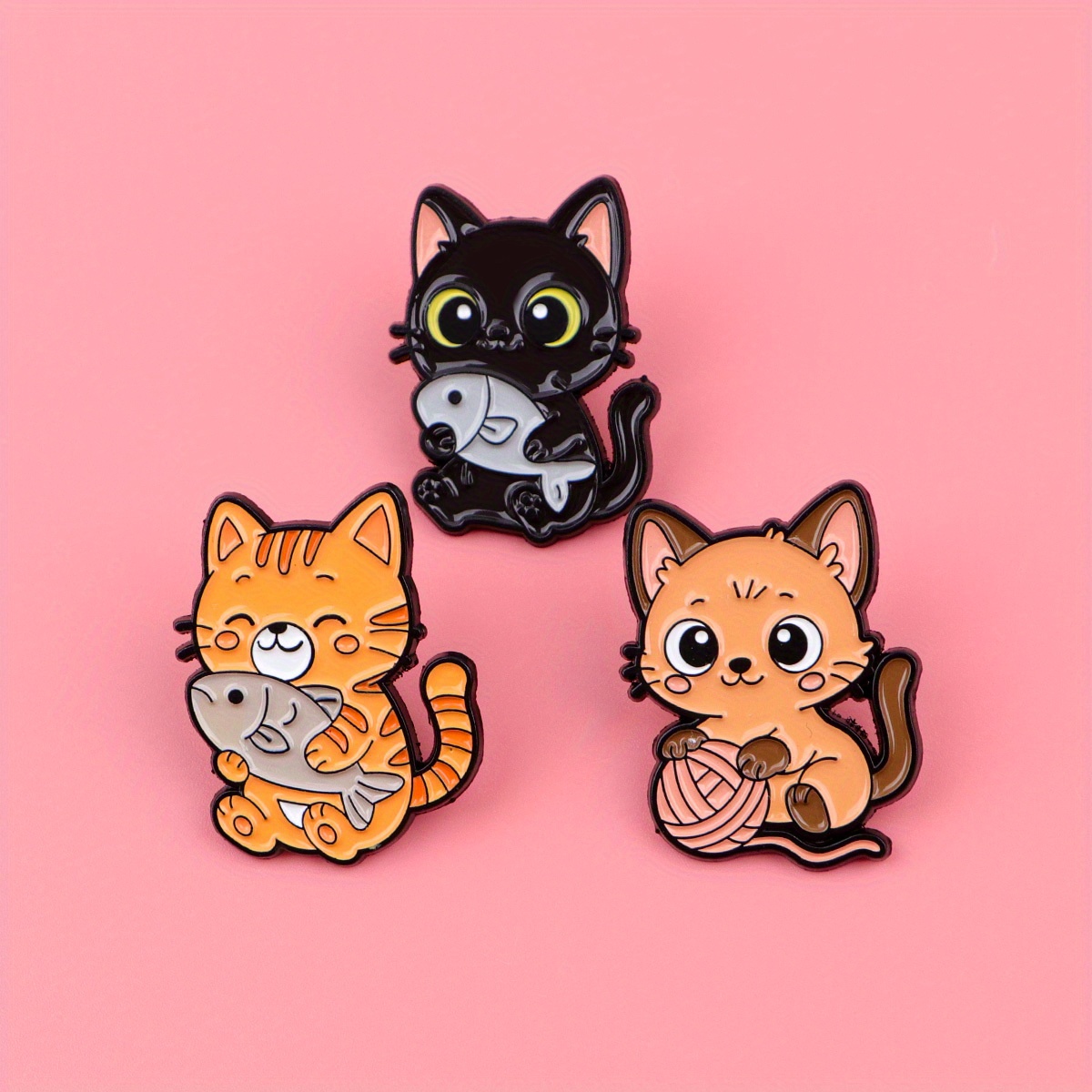 Image of Set Of 3 Adorable Enamel Pins For Cats, Perfect For Backpacks, Women's Brooches, Clothing Gifts, And Fashion Additions
