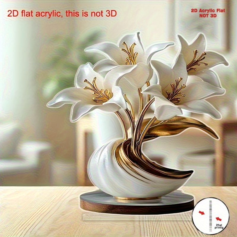 2D Flat, 2D Flat Vase Decoration - A Single Piece 2D Flat Vase Decoration with Lily Design, Suitable for Decorating Living Rooms, Bedrooms, and Cafes in Various Occasions (Christmas, Weddings, Birthday Parties). A Creative Home Decoration for Holiday
