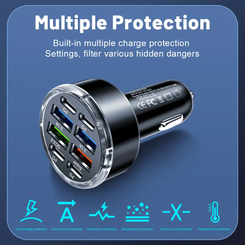 1pc high in1 multi charger with qc3 0 and pd multiple protection features phone charger car adapter car plug support super fast charging for all your devices charging needs details 5