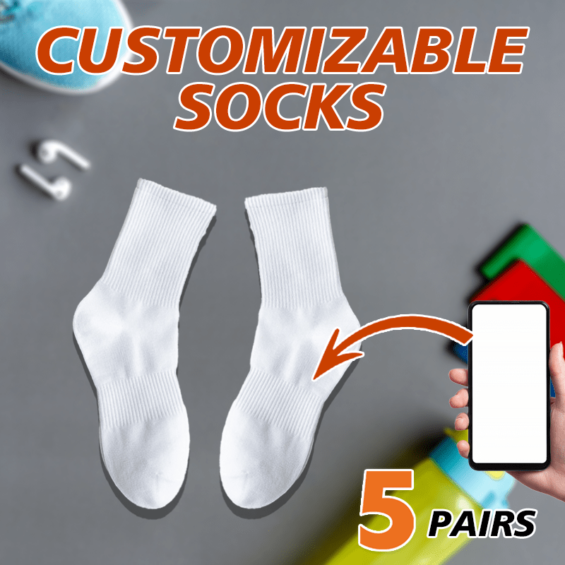 TEMU 5 Pairs Custom Pattern Mid-calf Socks White Gray 3-color Options -friendly High-elastic Breathable Daily Outdoor Sports Casual Gathering