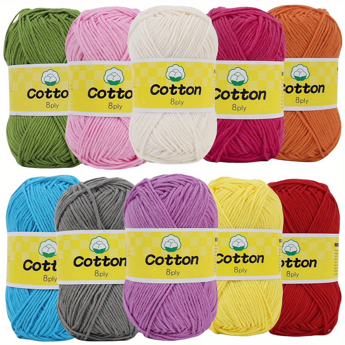 10pcs Pure Cotton Yarn, Soft Skeins For Knitting And Crocheting Sweaters, Hats, Scarves, Fine Crochet Thread, Handmade Crafts, 100% Cotton Yarn 250g/8.82oz Total
