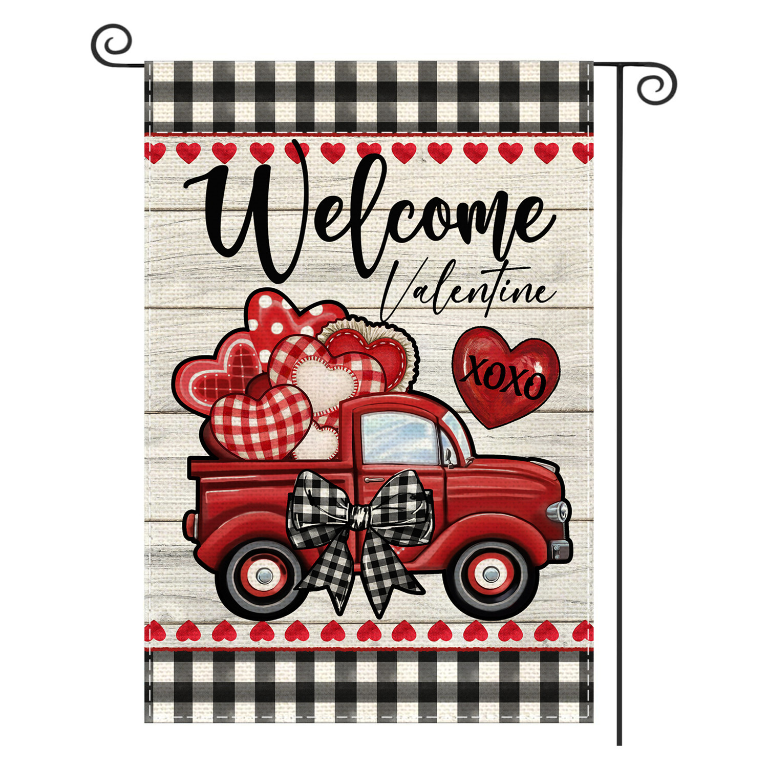 

Valentine's Day Garden Flag - 12x18 Inch, Double-sided Hearts & Truck Design With Black & White , Linen, Outdoor Welcome Decor (flag Pole Not Included), Spring, Decorations, Farmhouse