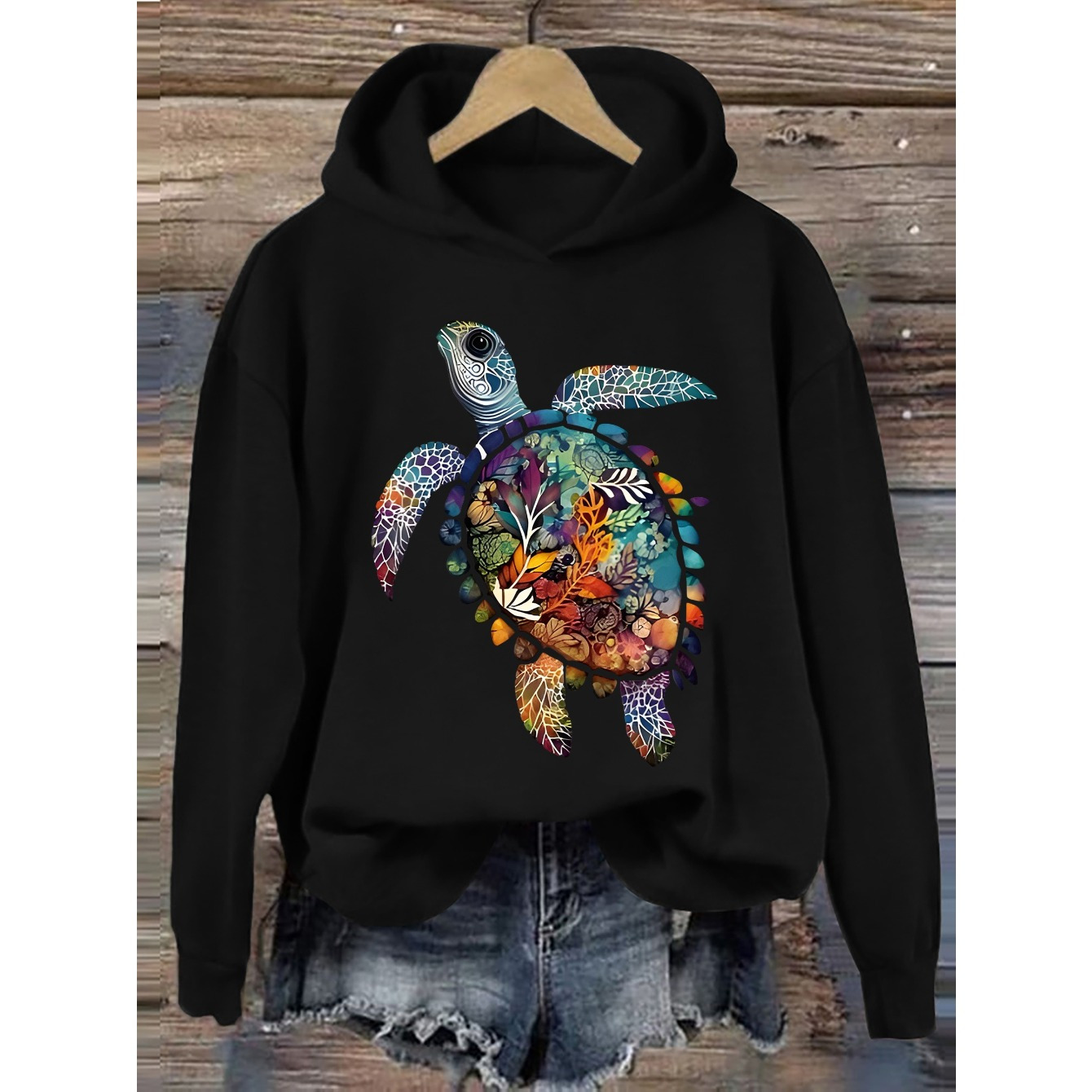 

Turtle Print Hoodie - Soft, Cozy, And Stylish Casual Hooded Sweatshirt For Women - Winter And Fall , Casual Attire, And Outdoor Activities