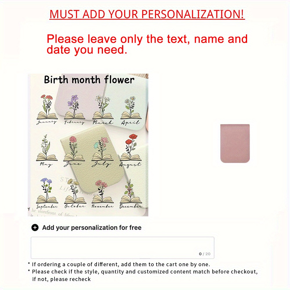 TEMU 1pc Personalized Pu Leather Magnetic Bookmark, Flower Name Customization, Gifts For Her, Gifts For Parents, Gifts For Colleagues, Book