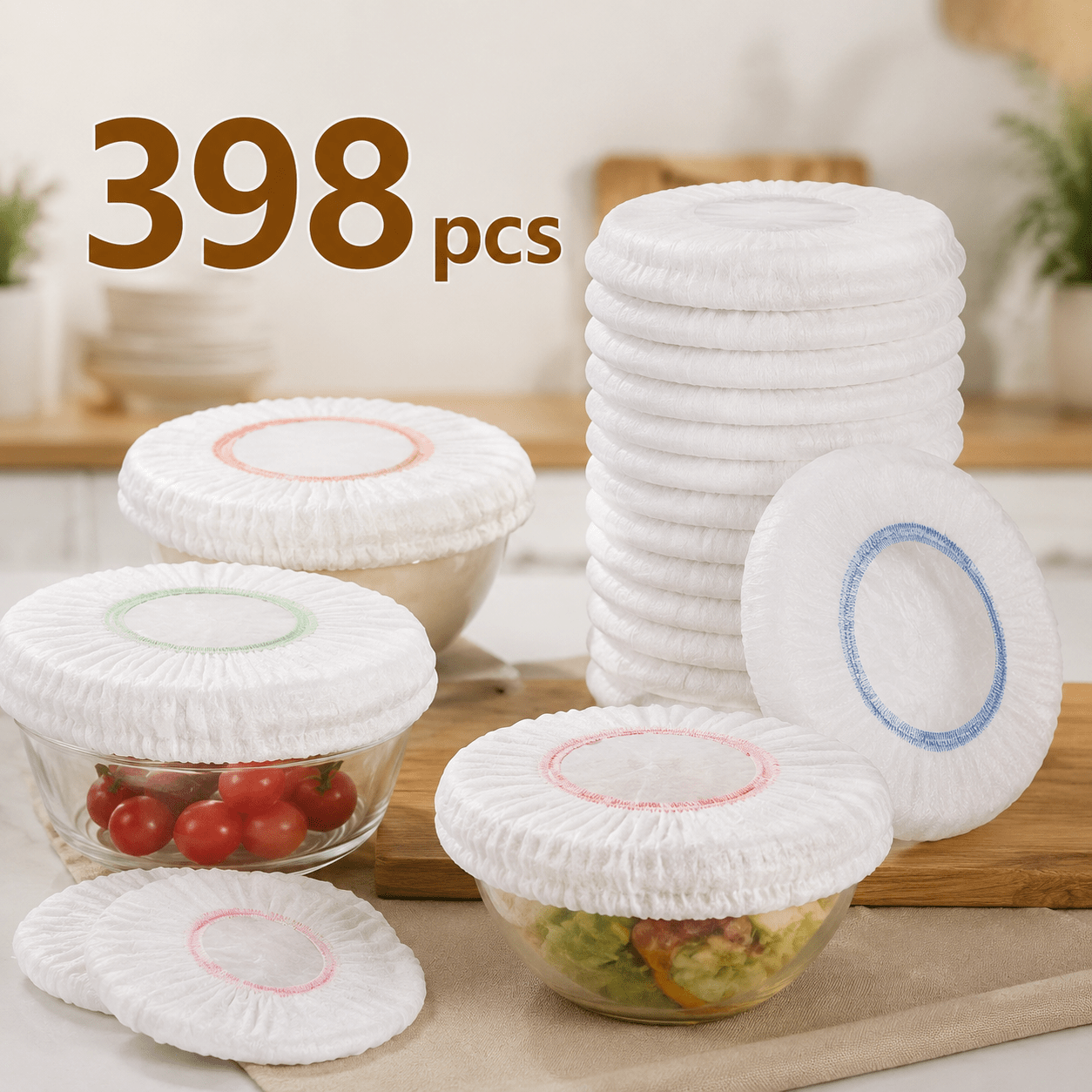 Image of 398pcs Durable Plastic Bowl Covers, Kitchen Essential, Elastic Reusable Covers, Suitable For Bread, Storage, Outdoor Activities, Keeping , Protecting Food, Enhancing , And Picnic Supplies