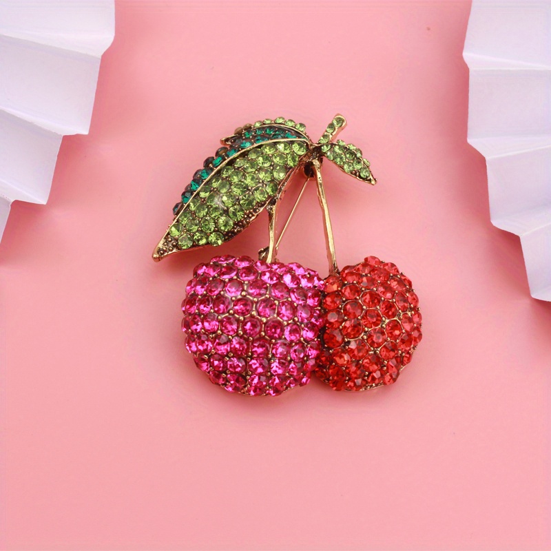 

1pc Vintage Alloy Cherry Enamel Brooch Pin, Crystal Rhinestone Accents, Fashion Accessory For Daily & Vacation Wear, Suitable, Ideal Gift For Trendsetters