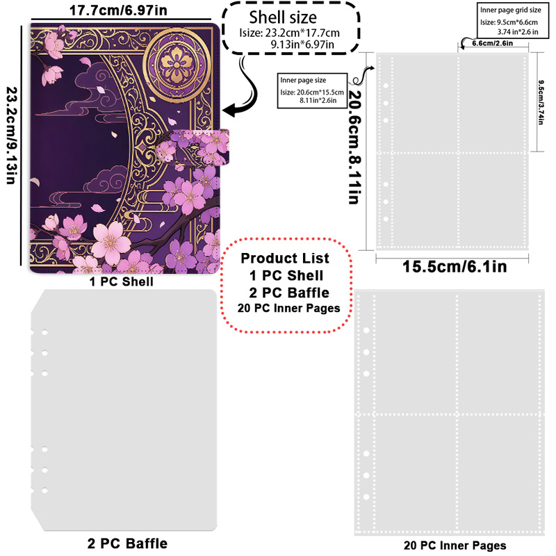 TEMU 1 Item Purple Cherry Art A5 Pu Leather Photo Album Magnetic Closure Card Holder Organizer For Photos Postcards Photocard Cards Scrapbook Gift