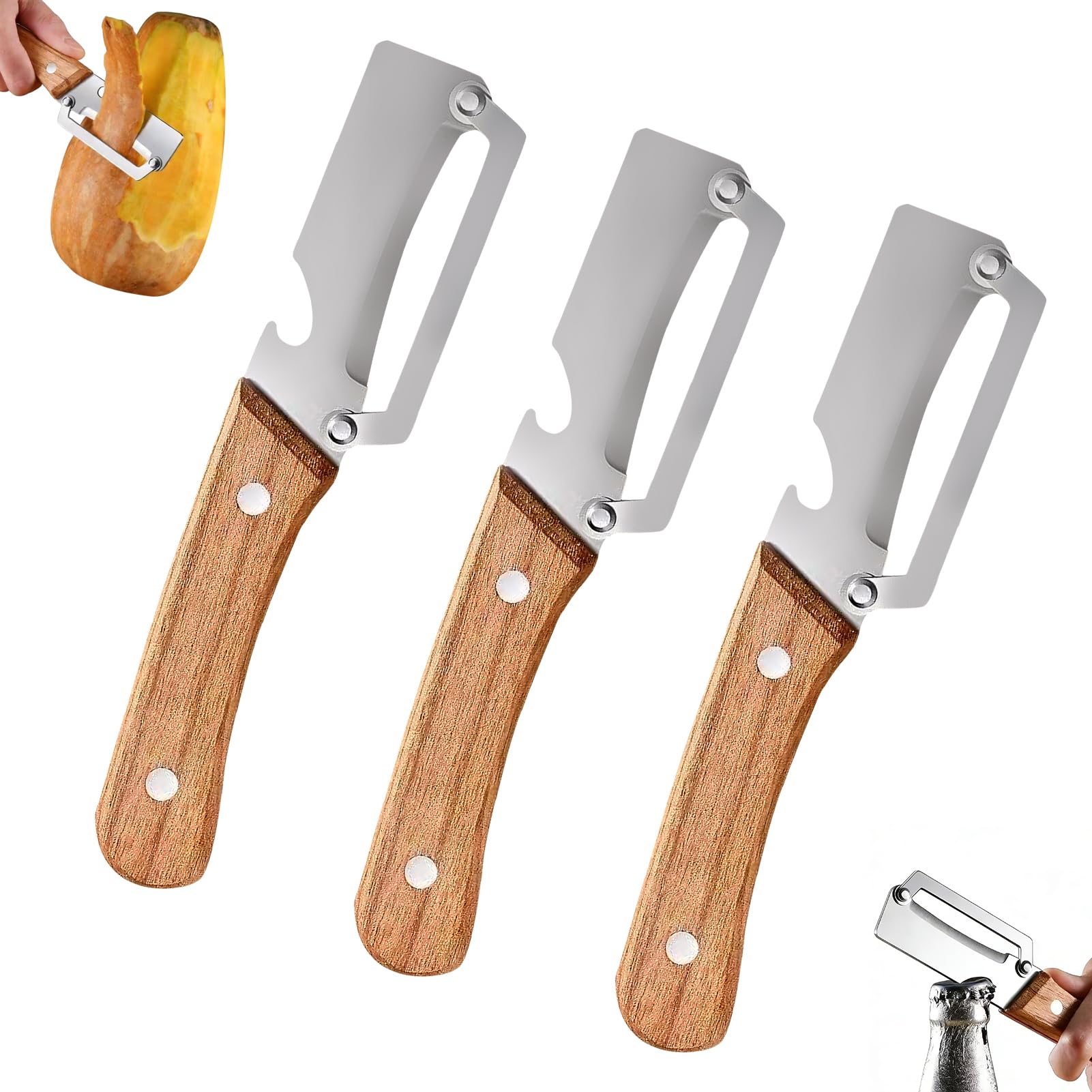 E-shop 2 Kartoffelschäler, 2-in-1 Kartoffelhaut- und Flaschenöffner, Gemüseschäler und Griff aus Edelstahl, breites Messer, für Gemüsehaut, Gurkenhaut,