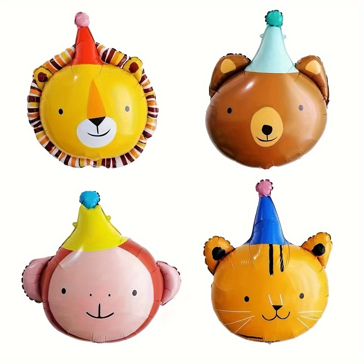 4pcs Birthday Hat Animal Aluminum Foil Balloons Monkey Panda Head Party Decoration Photo Props, Halloween Decorations, Christmas Decorations For Christmas, Halloween