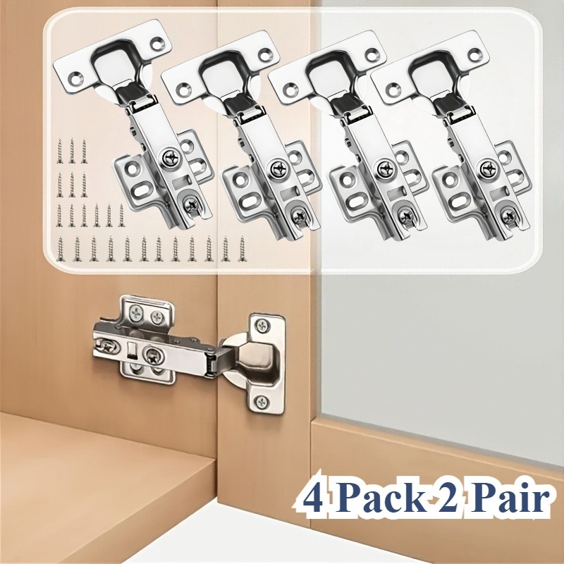 TEMU 4pcs Stainless Steel Hydraulic Cabinet Hinges - Smooth Buffering For Doors And Cabinets, Hinge Cups, Solid Mounting Design, Full Coverage,