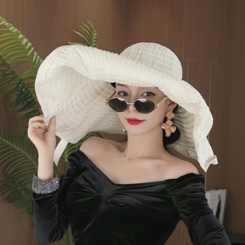 Summer Oversized Foldable Beach Vacation Trendy Wide-brimmed Sun Hat With