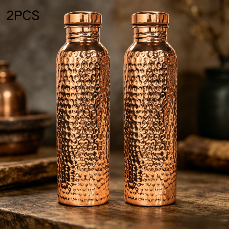 TEMU 34 Ounces Design Pure Copper Water Bottle With Cleaning Brush, Leak-proof Lid, Reusable, Handmade In India, Suitable For Gym And Outdoor Use