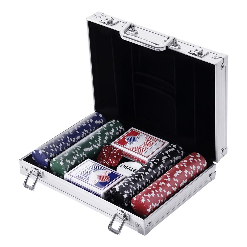 Complete Pokerset met 200 Pokerkaarten - Heavy-Duty Aluminium & Opbergdoos - 2 Decks Kaarten, 5 Dobbelstenen