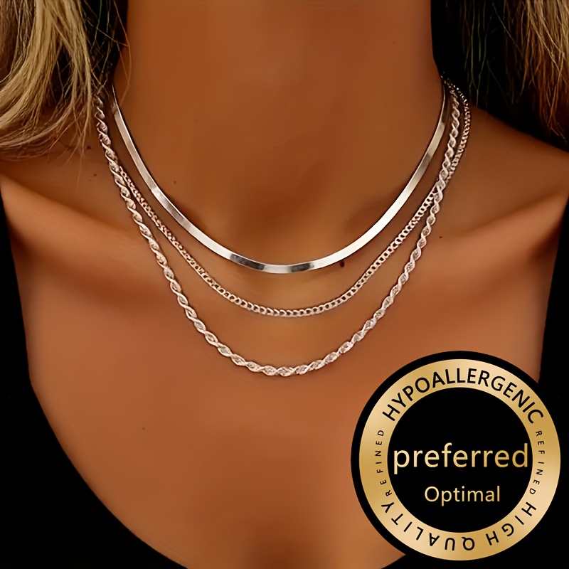 1 stuks Nieuwe Hoogwaardige Gemakkelijke Licht Luxe Driedelige Roestvrijstalen Damesketting Anti-Vervaging Anti-Allergie Ketting Modieus En Elegant Dames Sieraden Verrijking Dagelijks Gebruik Kan Worden Gebruikt Als Exquise Cadeau Damesketting