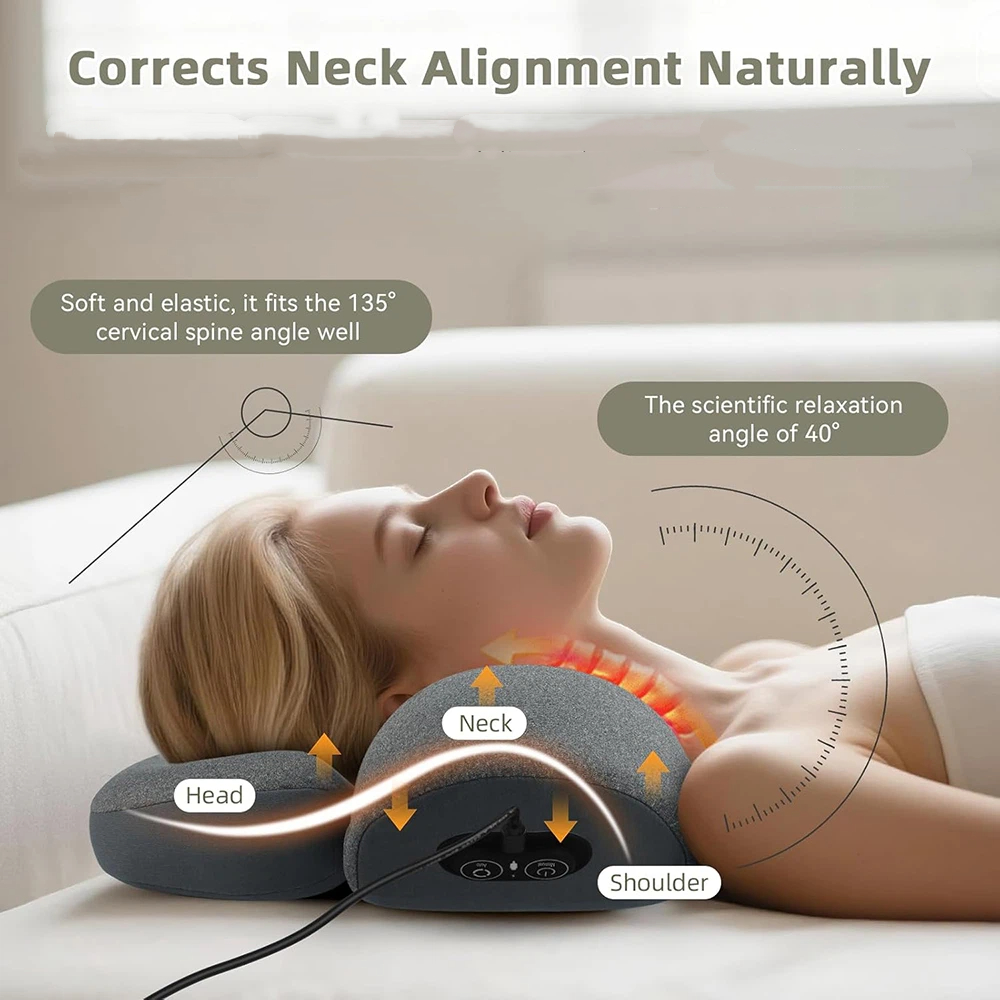 3-in-1 Neck Massager Pillow with Heat, USB Powered Vibration And Cervical Traction, Ergonomic Neck Support Aid And Neck Support Pillow, Deep Tissue Neck And Shoulder Massager